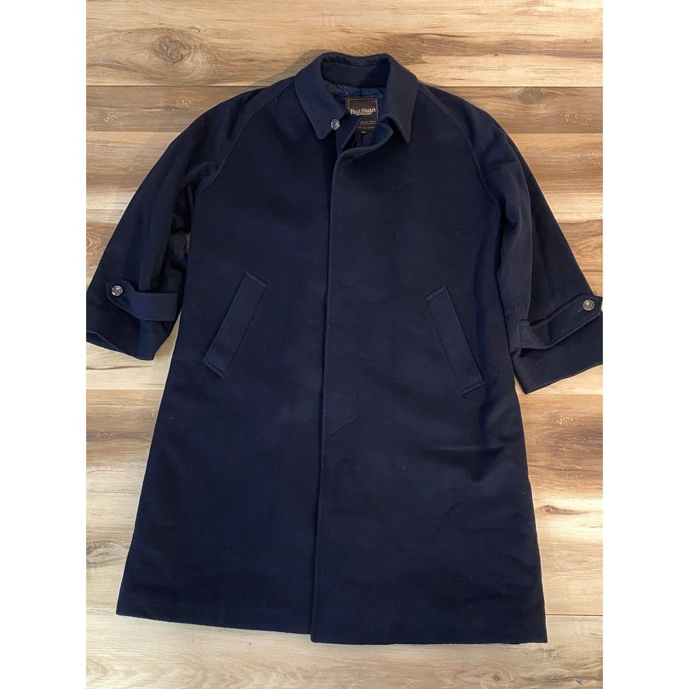 Paul Stuart Car Coat Men Navy Blue Rain Loden Wool Alpaca Italy Moessmer Size 40